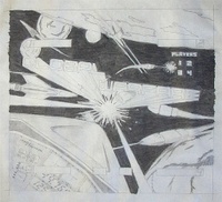 Image # 25936: Global Warfare Final Backglass Sketch 
(Pencil and charcoal sketches on drawing vellum.)
