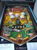 Image # 58295: Gold Rush Illuminated Playfield 
(The score reel symbols indicate this is a 'Gold Rush' playfield with instruction and score cards from a 'Jackpot' game.)