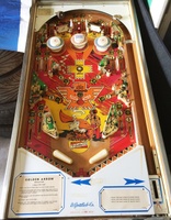 Image # 65299: Golden Arrow Sample Game - Playfield 
(Much of the red ink on the card holder has faded. Serial number 01002S.)
