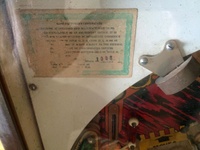 Image # 65300: Golden Arrow Sample Game - Playfield Serial Number 
(The cabinet has serial number 01002S.)