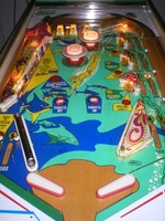 Image # 34307: Atlantis Illuminated Playfield 
(The metal pin is missing to the left of the copyright notice in the right inlane.)
