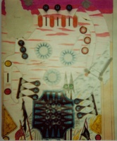 Image # 50677: Attila the Hun Original Playfield Artwork - Upper 
(Artist is John Trudeau.Colored pencils on drafting velum.Dimensions are unavailable. Drawn at 1:1 ratio (actual size).)