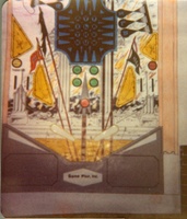 Image # 50678: Attila the Hun Original Playfield Artwork - Lower 
(Artist is John Trudeau.Colored pencils on drafting velum.Dimensions are unavailable. Drawn at 1:1 ratio (actual size).)