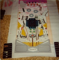 Image # 50676: Attila the Hun Original Playfield Artwork 
(Artist is John Trudeau.Colored pencils on drafting velum.Dimensions are unavailable. Drawn at 1:1 ratio (actual size).)
