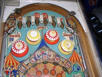 Image # 18592: Happy Clown Upper Playfield 
(The green center targets are not original to this game.)