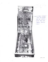 Image # 69027: Happy-Go-Lucky Promotional Photo - Prototype Large Flipper Coils 
(We scanned an already scanned image of the original photo. Handwritten annotations on the game itself are by an unknown Gottlieb employee. Blue ink annotation by Steve Young. Photo courtesy Pinball Resource from Gottlieb archives. Used with permission.)