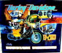 Image # 31837: Harley-Davidson (1st production run) Illuminated Backglass 
(From a game with serial number I656432.)