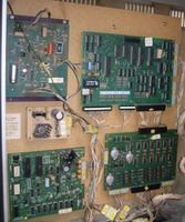 Image # 43753: Haunted House Inside Backbox 
(Two connectors attached to the upper right board are replacements.)