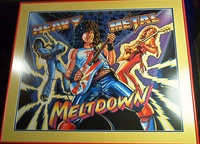 Image # 71168: Heavy Metal Meltdown Original Backglass Artwork 
(Artist is Tony Ramunni. Watercolor on posterboard.Dimensions 21 1/4 inches by 26 inches. Metal frame is 26 by 31 inches.)