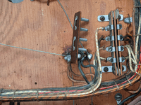 Image # 80334: Hit Parade Inside Backbox - Detail 
(An option plug is shown here removed from the nearby jack. The left side of the jack is for Replay operation. The right side is for Regular operation.)