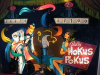 Image # 45040: Hokus Pokus Illuminated Backglass Detail - Over The Top 
(Serial number 2203.)