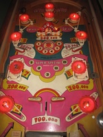 Image # 66338: Holiday Illuminated Playfield 
(The flipper rubbers shown here are different than what the factory used. Serial number 41326.)