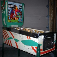 Image # 23982: Home Run Cabinet - Left 
(The cabinet body, coin door, and playfield are 'Home Run'. Inexplicably, the backglass and backbox insert are 'Play Ball'.)