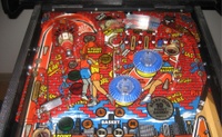Image # 38899: Hoops Upper Playfield 
(The red and blue rubber post sleeves are not original to this game. Factory sleeves are black.)