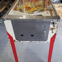 Image # 83734: Hootenanny Cabinet - Front 
(The factory mushroom bumper was replaced on this game with a rollover button. The legs, lockdown bar end caps, and coin door have been repainted. Serial number H 1759.)