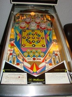 Image # 63359: Hot Line Modified For 5-Digit Scoring - Italy 
(This game from Italy was converted to 5-digit scoring, a common practice of operators there. The pop bumper values were increased.)