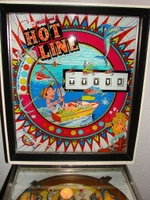 Image # 63358: Hot Line Modified For 5-Digit Scoring - Italy 
(This game from Italy was converted to 5-digit scoring, a common practice of operators there. A dummy zero has been added. The replay wheel was removed and the replay window was covered up.)