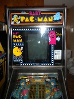 Image # 46455: Baby Pac-Man Cabinet - Upper Front 
(Serial number 9130.)