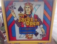 Image # 69847: Jacks to Open Test Game - Alphanumeric Backglass 
(Serial number 13789.)