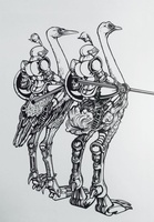 Image # 69552: Joust Original Apron Artwork 
(Artist is Constantino Mitchell.Black-and-white inking on illustration board.Dimensions are 12 inches by 18 inches.)