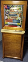 Image # 63414: Jumpin' Jacks Cabinet - Front View 
(The playfield glass has had its paint damage retouched in both its upper and lower areas.)