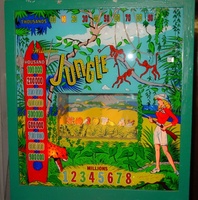 Image # 19969: Jungle Illuminated Backglass 
(The cabinet shown here has been repainted a solid green but is included to show its other features.)