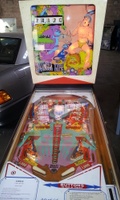 Image # 54243: Jungle Life Cabinet - Front View 
(The backglass has faded red areas. The spinning target on this game should have a 'lion' design.)