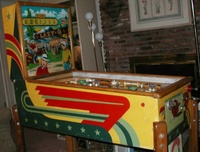 Image # 23818: Lazy-Q Cabinet - Left 
(The flyer indicates that the bumpers caps and flippers are gold. The only gold parts evident on the game pictured here are two bumper caps.)