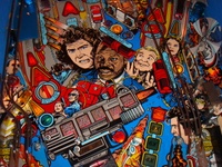 Image # 49267: Lethal Weapon 3 Middle Playfield 
(The blue plastic light shield in the upper left corner of this image is not original. Also, a drop target sticker is missing.)
