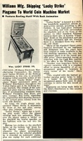 Image # 57516: Lucky Strike Cash Box New Game Announcement 
(Cash Box, Aug-28-1965, page 55)