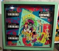 Image # 35330: Bally Hoo Engineering Prototype Backglass 
(The game pictured has no serial number. It was made as the next step after the whitewood stage of development.)