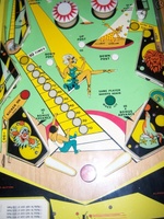 Image # 35333: Bally Hoo Engineering Prototype Lower Playfield 
(The game pictured has no serial number. It was made as the next step after the whitewood stage of development.)