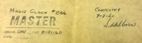 Image # 58692: Magic Clock Tool Room Drawing Dates and Signatures 
(This is a section of the block-stamped Master drawing showing the initials of the draftsman and the signature of the probable Tool Room Manager.)