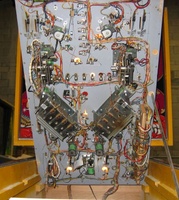 Image # 27824: Mata Hari Under Playfield 
(This game has several serial numbers:1110 is stamped externally on both the cabinet side and head.1112 is tagged on the inside cabinet motor board.1113 is tagged inside the backbox.1116 is tagged under the playfield.)