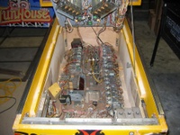 Image # 27822: Mata Hari Inside Cabinet 
(This game has several serial numbers:1110 is stamped externally on both the cabinet side and head.1112 is tagged on the inside cabinet motor board.1113 is tagged inside the backbox.1116 is tagged under the playfield.)