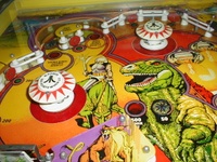 Image # 65974: Middle Earth Upper Playfield - Green Inserts 
(The inserts for each standup target are green, not white.)