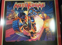 Image # 71171: Motordome Original Backglass Artwork 
(Artist is Tony Ramunni. Watercolor on posterboard.Dimensions 26 inches by 24 inches. Metal frame is 29 by 31 inches.)