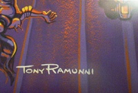 Image # 71173: Motordome Original Backglass Artwork - Detail 
(Artist is Tony Ramunni. Watercolor on posterboard.Dimensions 26 inches by 24 inches. Metal frame is 29 by 31 inches.)
