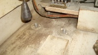 Image # 46394: Music Man Inside Cabinet - Leg Bolts 
(The cabinet bottom was described by the manufacturer as 3/4 inch thick plywood.)