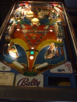 Image # 50353: Night Rider Illuminated Playfield 
('Same Player Shoots Again' insert in lower playfield is lit.)