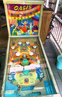 Image # 79154: Oasis Cabinet - Front View 
(The toggle switch above the backglass is not original to this game. The cabinet has been stripped of its paint.)