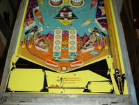 Image # 23062: On Beam Later Production Lower Playfield 
(Serial number 2214. Note: this game was produced with stationary targets in place of mushroom bumpers.)