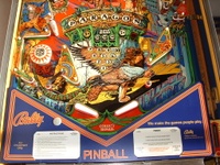 Image # 51378: Paragon Lower Playfield - 3 Flipper Version 
(The bottom exit from the Dragon's Lair has a small white post that probably was not placed by the factory. Serial number EPA1161. Game located in France.)