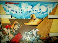 Image # 67164: Pharaoh Original Backglass Artwork - Detail 
(Artist is Seamus McLaughlin.Media unconfirmed.Dimensions 24 1/2 inches by 28 1/2 inches.)