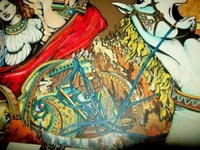 Image # 67166: Pharaoh Original Backglass Artwork - Detail 
(Artist is Seamus McLaughlin.Media unconfirmed.Dimensions 24 1/2 inches by 28 1/2 inches.)
