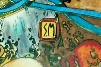 Image # 67169: Pharaoh Original Backglass Artwork - Detail 
(Artist is Seamus McLaughlin.Media unconfirmed.Dimensions 24 1/2 inches by 28 1/2 inches.)
