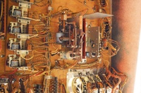 Image # 69192: Planets Inside Backbox - Detail 
(The credit unit is to the right of the ball count unit and does not have the white replay wheel. Serial number 99612.)