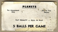 Image # 42247: Planets Scoreless Score Card - 5 Ball Play 
(In award games, this card would list award thresholds for replays or extra balls.  From the game with serial numbers 99486 and 99584.)