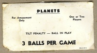 Image # 42248: Planets Scoreless Score Card - 3 Ball Play 
(In award games like Zodiac, this card would list award thresholds for replays or extra balls.  From the game with serial numbers 99486 and 99584.)