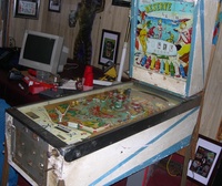 Image # 32641: Reserve Early Production Cabinet - Full View 
(This cabinet paint design matches the game in the flyer and appears to be original. Serial number 57400.)